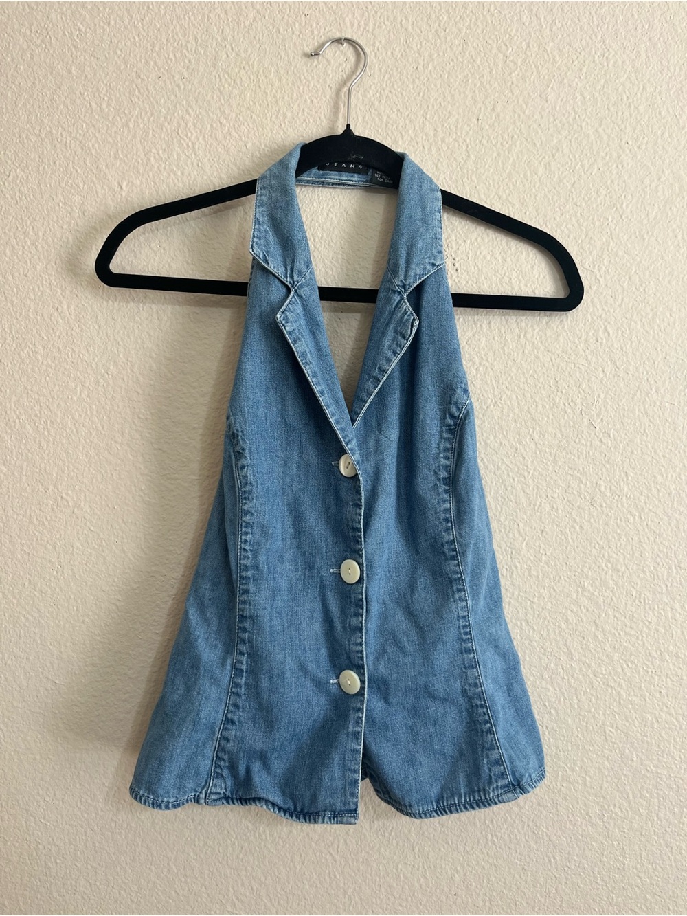 Denim Halter Button-Front Top - Light Blue